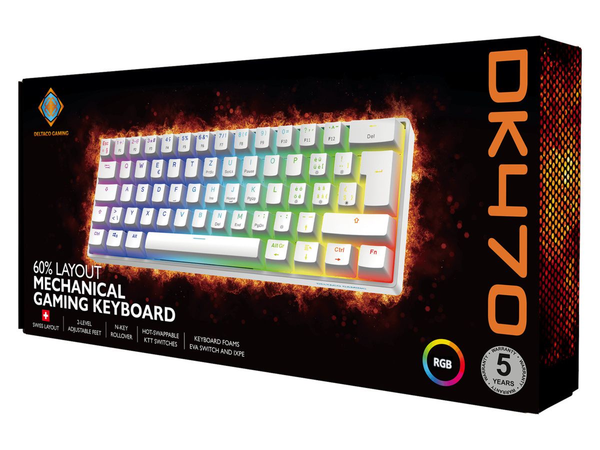 DELTACO Mechanical Keyboard DK470 GAM-175-W-CH Hot-Swap,KTT Switches,White (5706470154803)