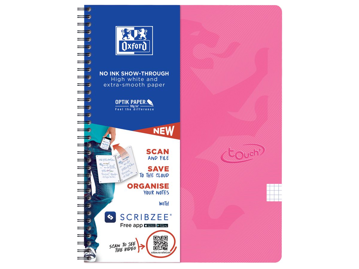 OXFORD Touch Carnet spirale 400118802 A4, quadrillé 70 flls, rose (5904017342229)