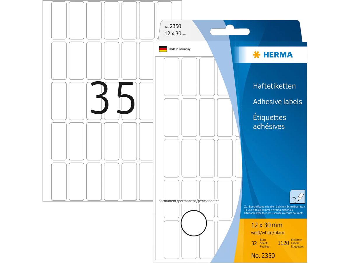 HERMA Etichette universali 12x30mm 2350 bianco 1120 pezzi/32 fogli (4008705023504)