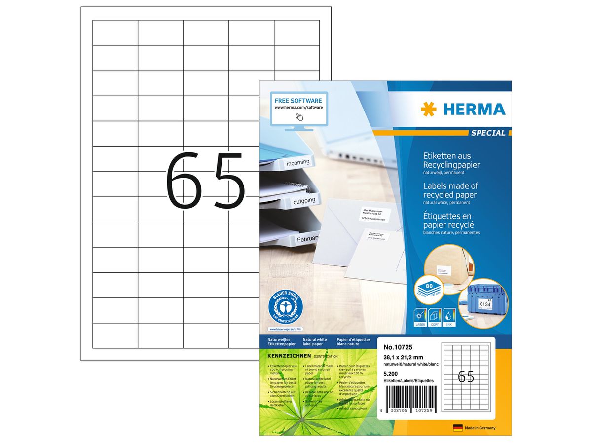 HERMA Etiquettes 38,1×21,2mm 10725 recycling 5200 pcs. (4008705107259)