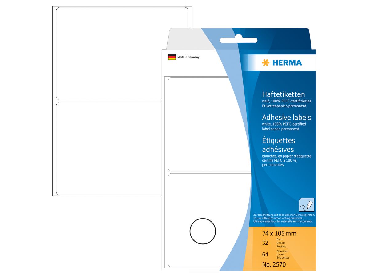 HERMA Etiquettes 74×105mm 2570 blanc 64 pcs. (4008705025706)