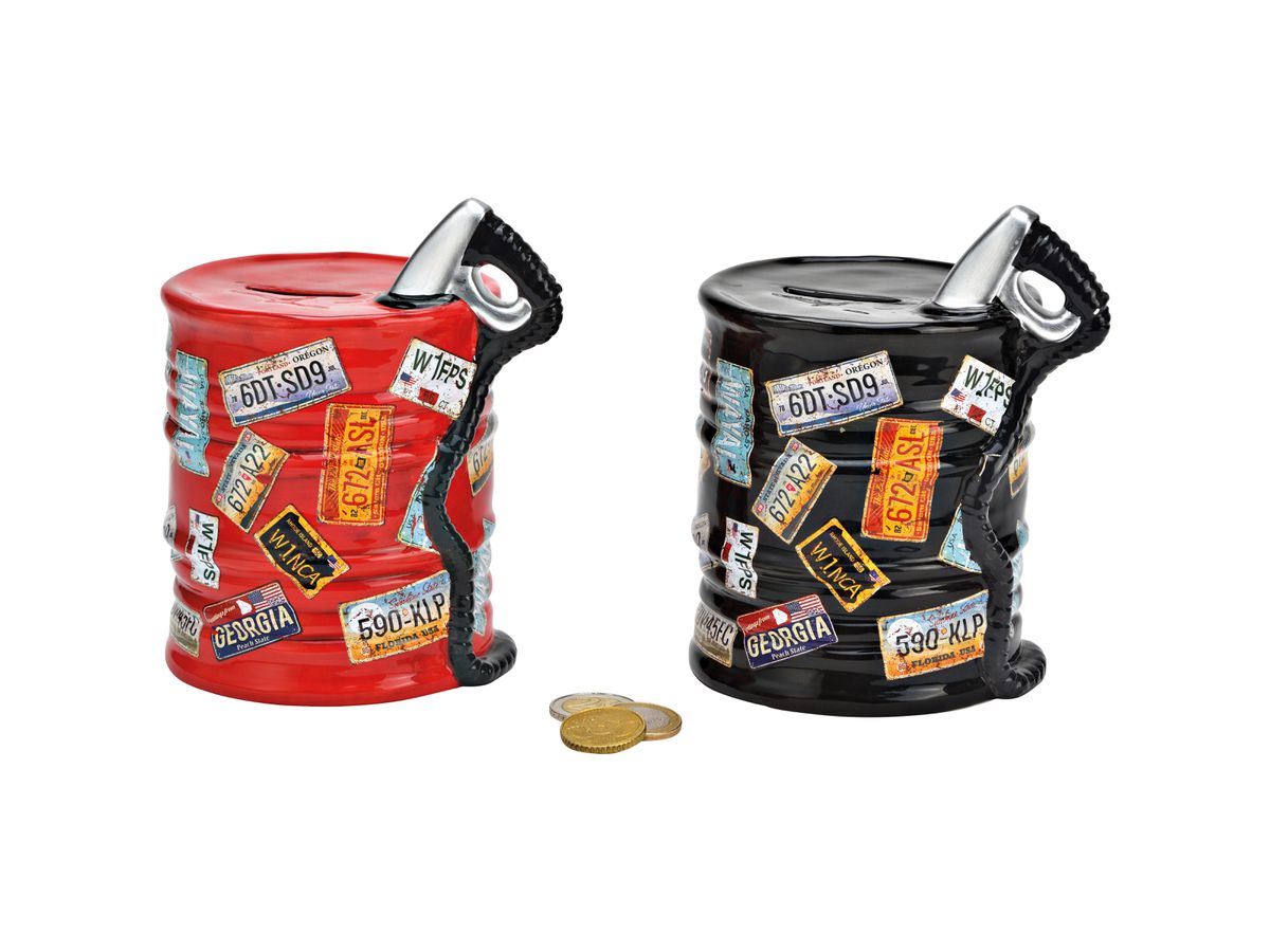 ROOST Spardose Ölfass 12x10x14cm 10037737 rot/schwarz, assortiert (4007698502782)