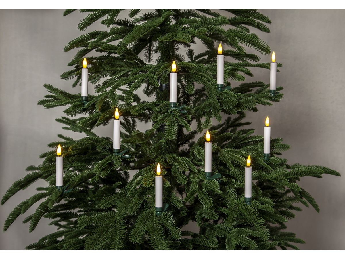 STAR TRADING LED Baumkerzen Flamme 12cm 12.003-43 weiss, Remote 10 Stück (7391482061225)
