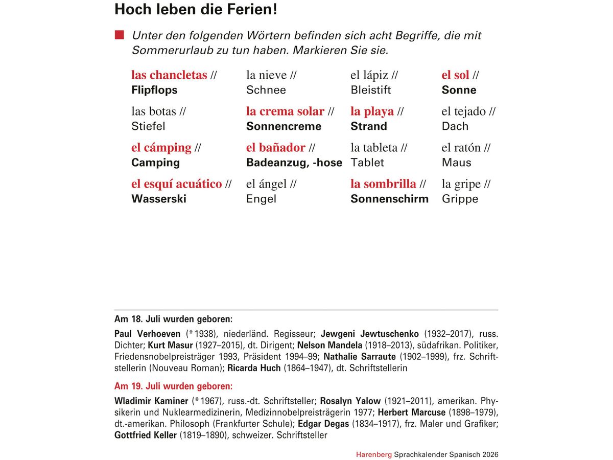 HARENBERG Abreisskalender 2026 2111100+26 Spanisch DE, ES 12.5x16cm (9783840035869)