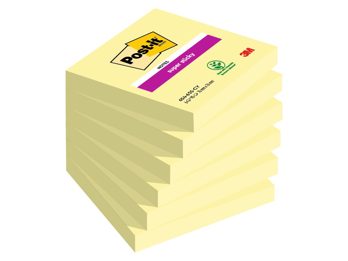 POST-IT SuperSticky Notes 76x76mm 654-6SS-CY gelb 6x90 Blatt (0051141968797)