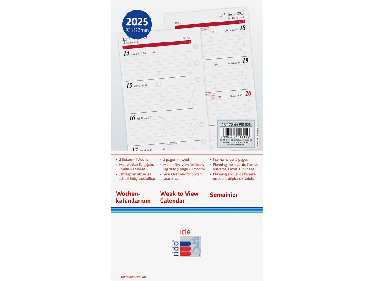 RIDOIDE Timing 2 calendrier sem. 2026 7066910006.26 1S/2P ML 9.3x17.2cm (4003273792067)