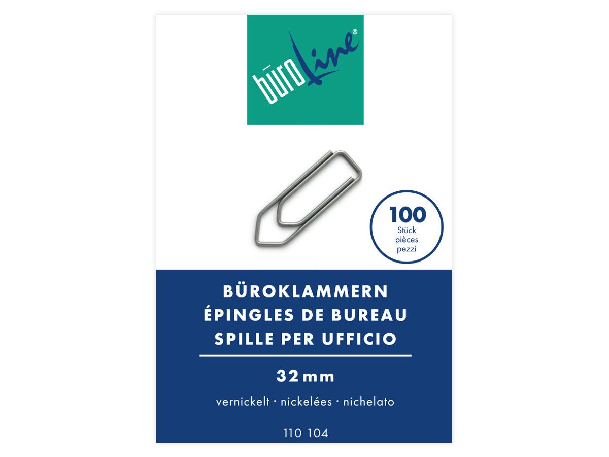 BÜROLINE Trombones no.4 110104 nickelé, 32mm 100 pcs. (7612532008381)