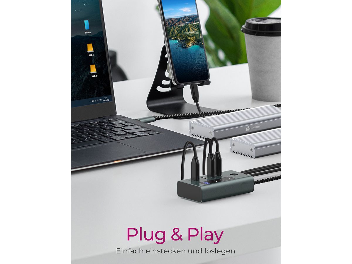 ICY BOX USB-C - 4-Port Hub IB-HUB1454-C31 3x 3.2 Gen2, 1x PD 20W (4250078173977)