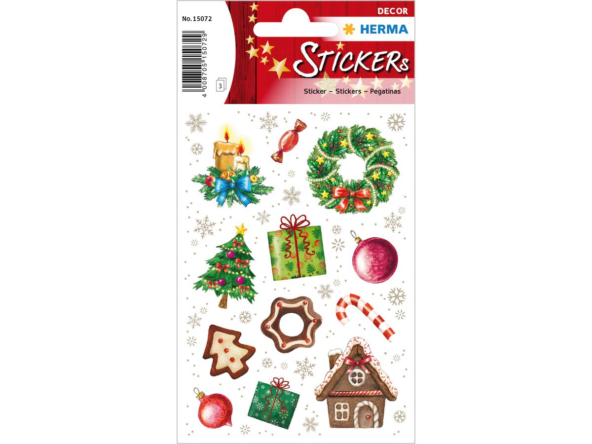 HERMA Sticker Weihnachten 15072 bunt 36 Stück/3 Blatt (4008705150729)