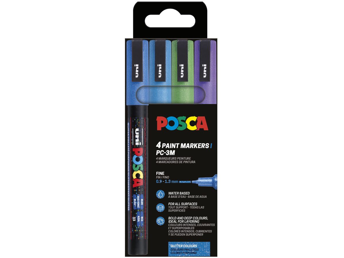 POSCA Marker 0.9-1.3mm PC-3ML 4P SE Cool Sparkling 4 colori (3701614901369)