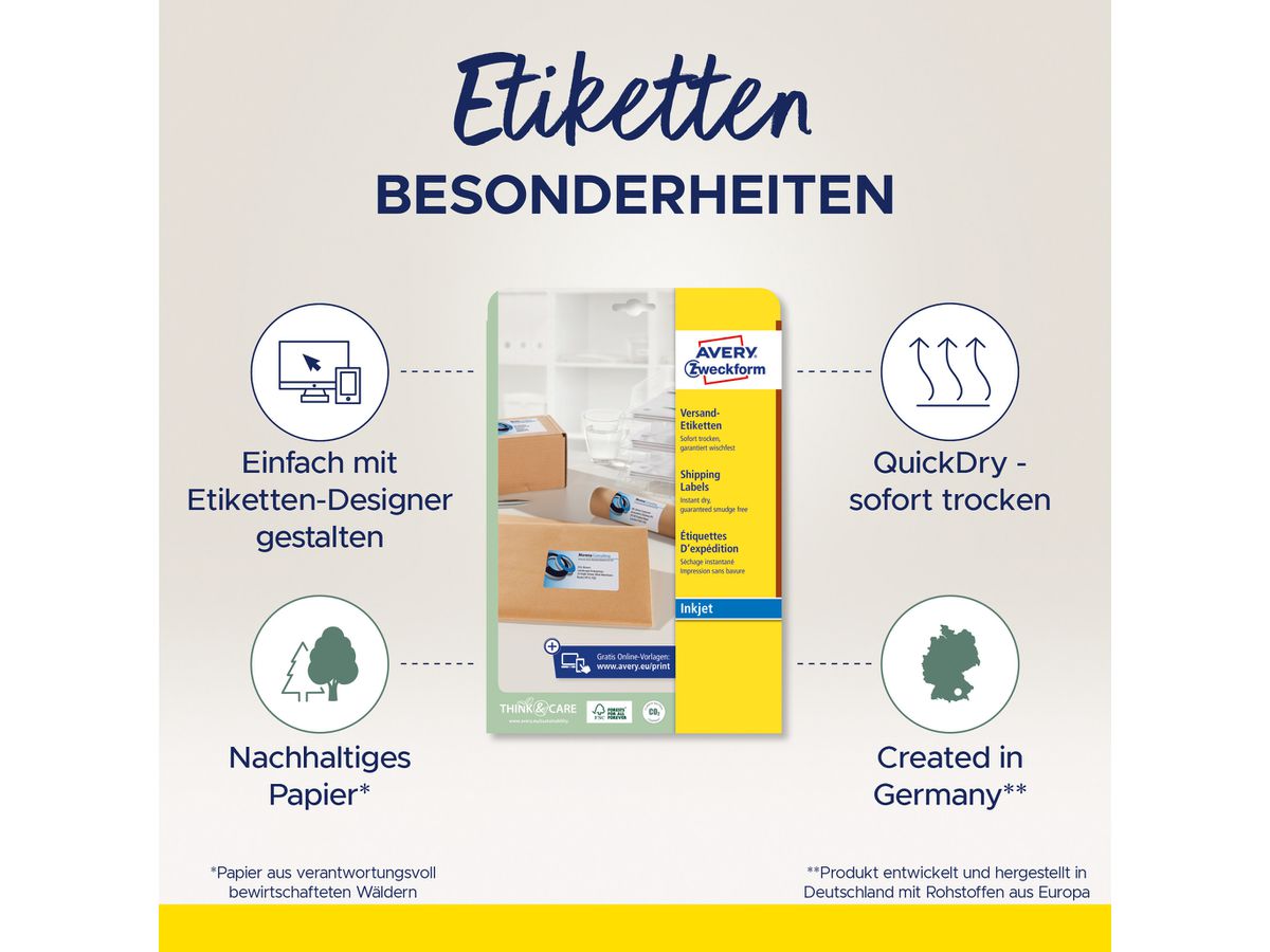 AVERY ZWECKFORM Etiquettes adress. 99,1x139mm J8169-25 blanc 100 pcs. (4004182235270)