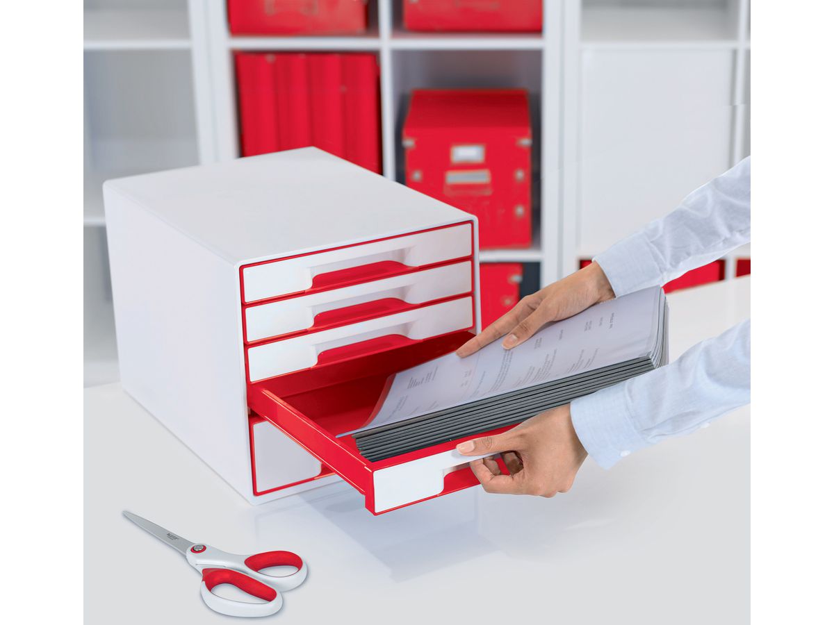 LEITZ Cassetti portadoc. WOW Cub A4 5214-20-26 bianco/rosso, 5 cassetti (4002432135189)