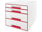 LEITZ Schubladenbox WOW Cube A4 5213-20-26 weiss/rot, 4 Schubladen (4002432135172)
