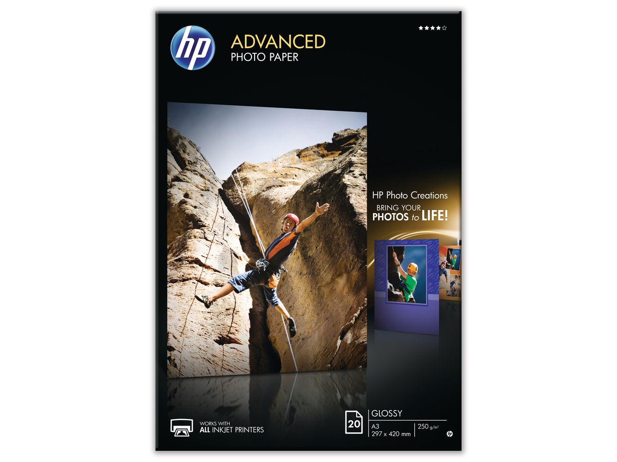 HP Advanced Glossy Photo Pap. A3 Q8697A InkJet 250g 20 feuilles (0882780349650)