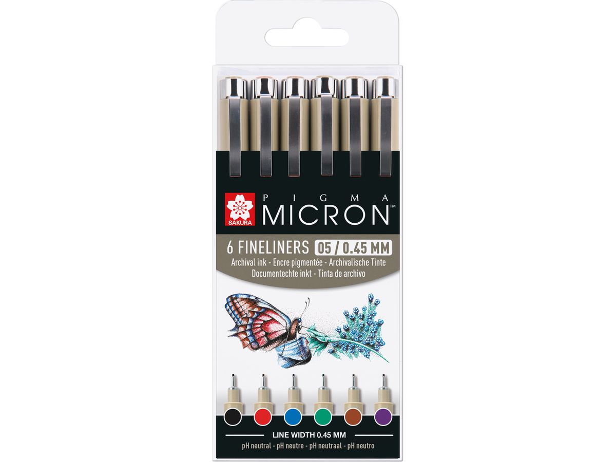 SAKURA Pigma Micron 05 Set 0.45mm POXSDK056A Couleurs de base 6 pièces (8712079421755)