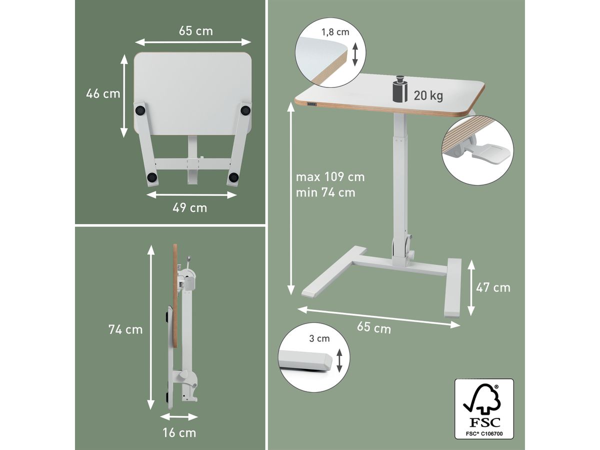 LEITZ Sitz-/Steh-Schreibtisch Ergo 6588-00-01 Weiss, Höhenverstellbar (4002432143054)