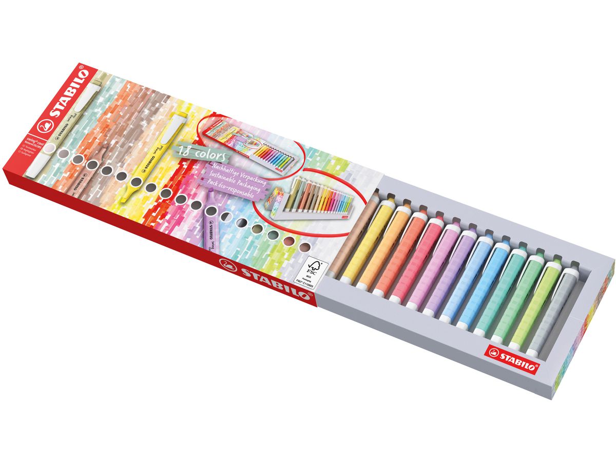 STABILO Swing Cool Leuchtmarker 1-4mm 275/18-02-5 Nature, Tischset 18 Stück (4006381618854)