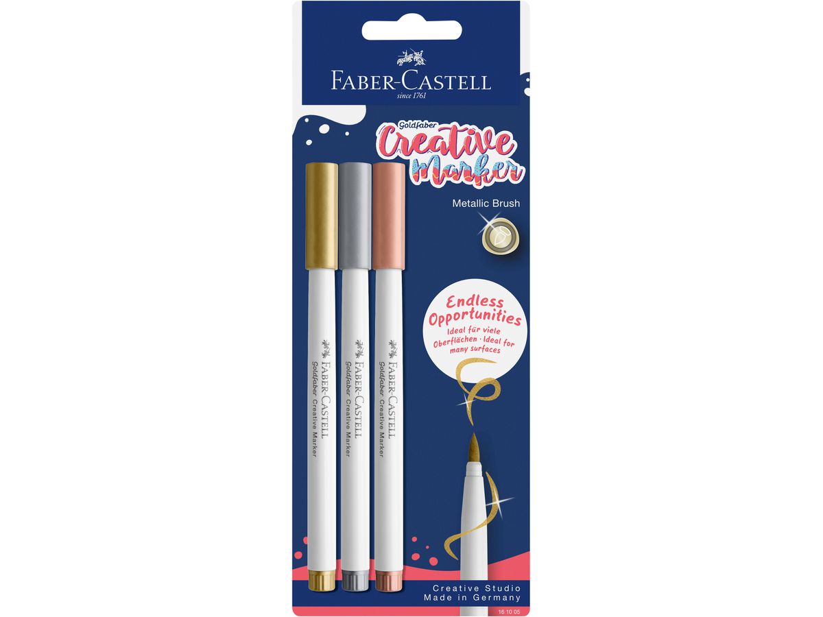 FABER-CASTELL Creative Marker Pointe pinceau 161005 Couleurs métalliques 3 pièces (4005401610052)