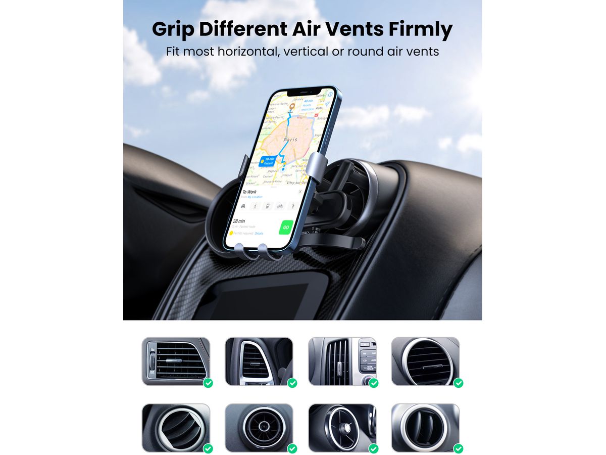UGREEN Round Air Vent Gravity 30401 Phone Holder, Black (6957303834013)