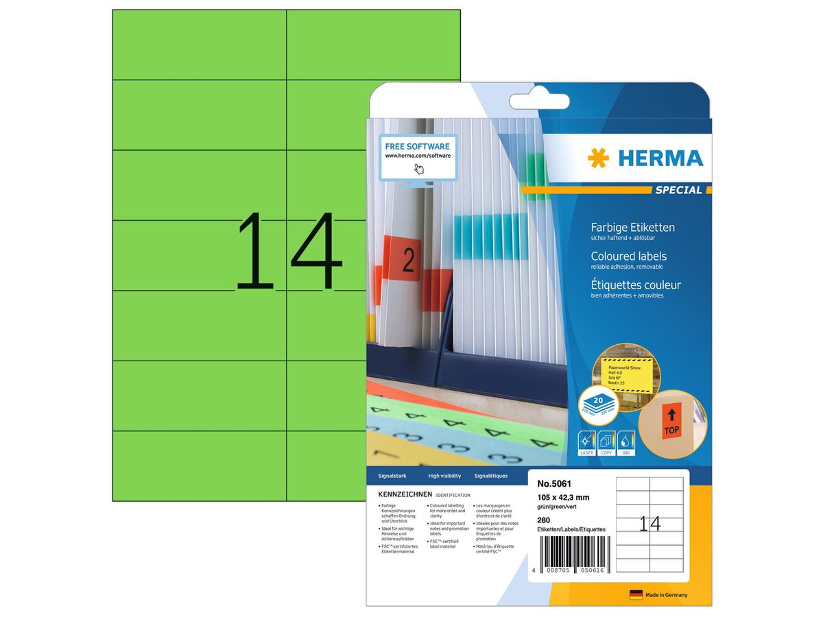 HERMA Etiketten Special 105×42,3mm 5061 grün 280 Stück (4008705050616)