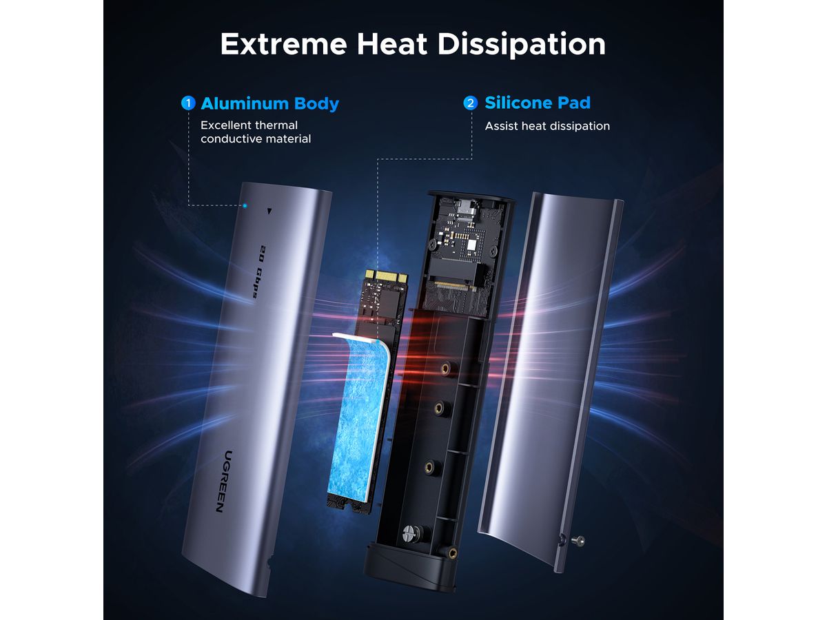 UGREEN SATA SSD Enclosure, M.2 NVMe 55150 1x USB C, Space Gray (6941876251506)