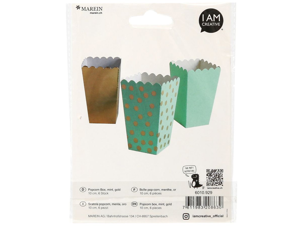I AM CREATIVE Boîte pop-corn, ment.,or 10cm 6010.929 6 pcs. (7611983208630)