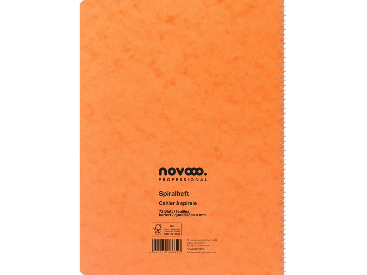NOVOOO Spiralheft ass. A4 729786 kariert, 4mm, 80g 72 Blatt (9010729086880)