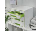 LEITZ Schubladenbox WOW Cube A4 5213-20-54 weiss/grün, 4 Schubladen (4002432115396)