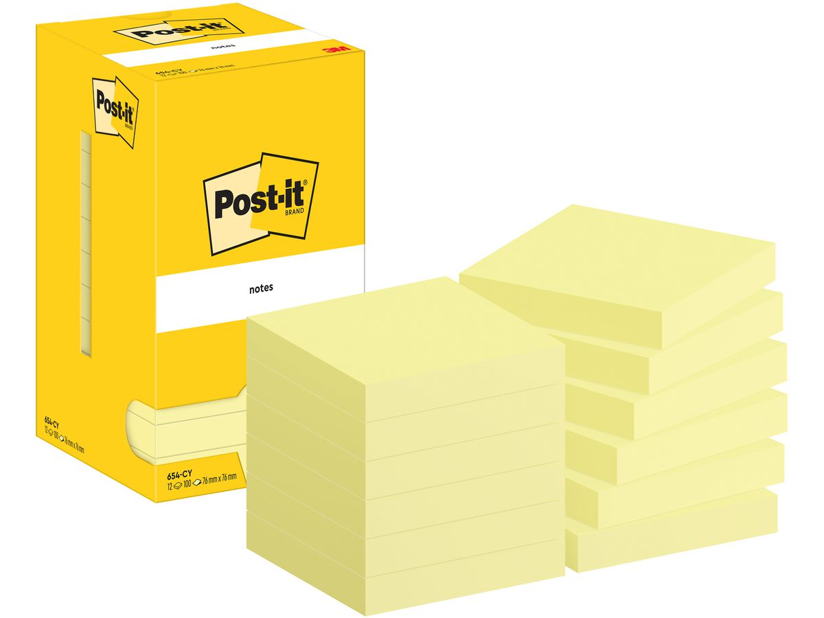POST-IT Notes 76x76mm 654 CY jaune 12x100 feuilles (4064035065676)