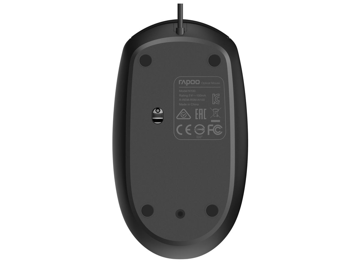 RAPOO N100 wired Optical Mouse 18050 Black (6940056180506)