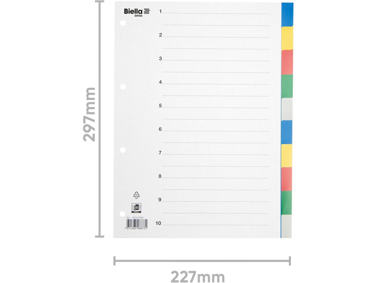 BIELLA Répertoires PP A4 46341000U couleurs 10 pcs. (7611365288731)