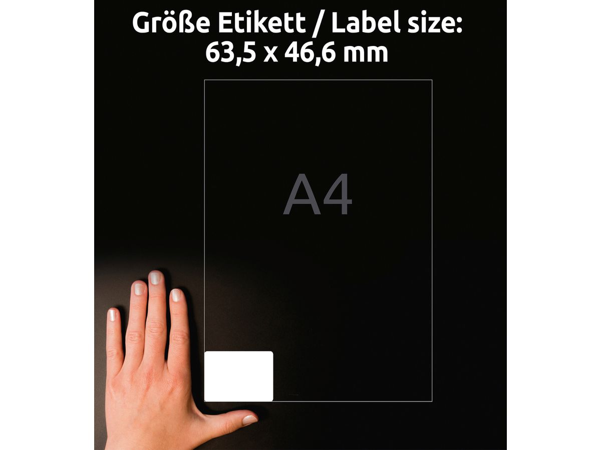 AVERY ZWECKFORM Etiketten 63,5×46,6mm L6025REV2 weiss 540 Stk./25 + 5 Blatt (4004182060254)