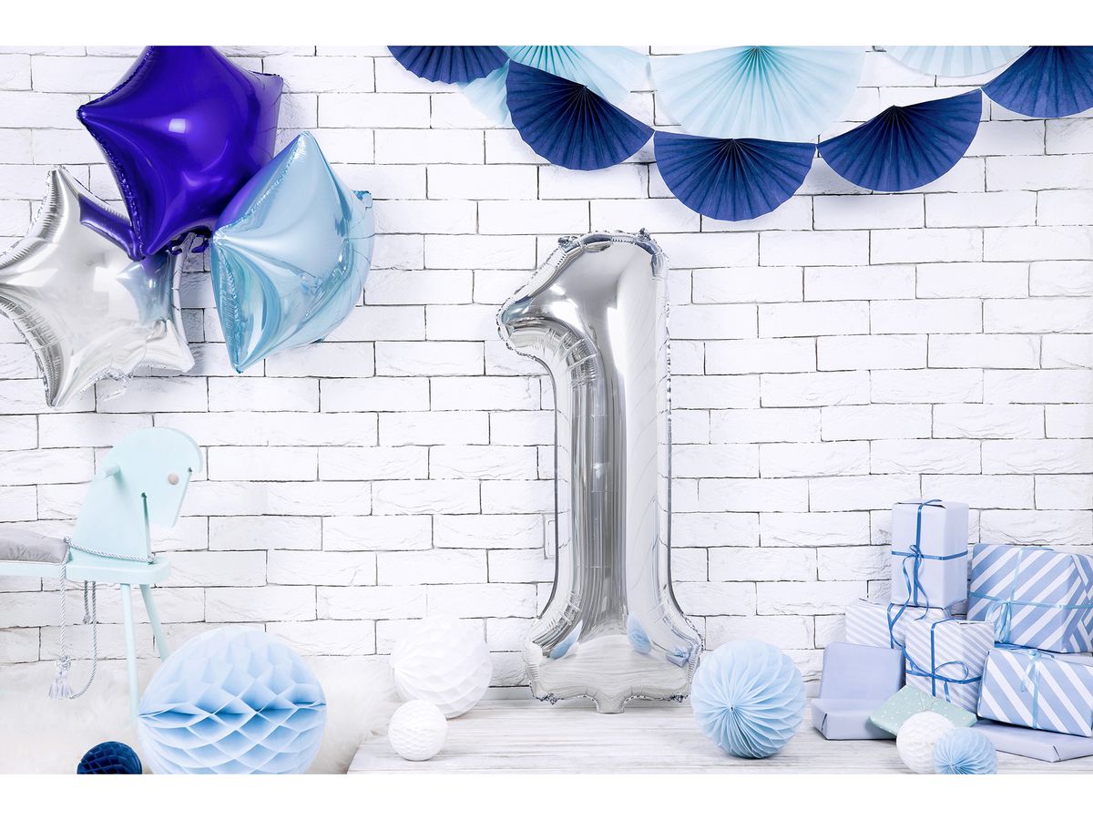 PARTYDECO Palloncino in foil no. 1 86cm FB1M-1-018 argento (5902230736016)