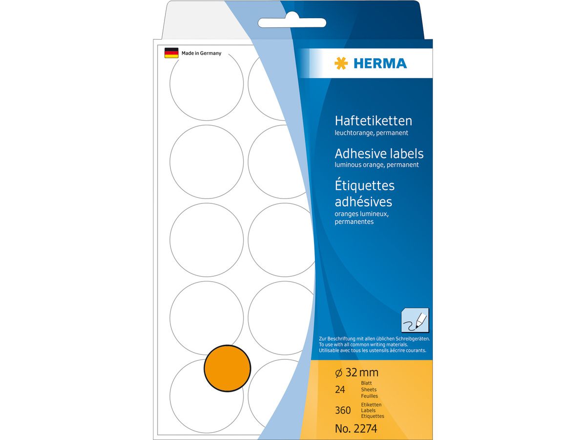 HERMA Etichette rontondo 32mm 2274 arancione 360 pezzi (4008705022743)
