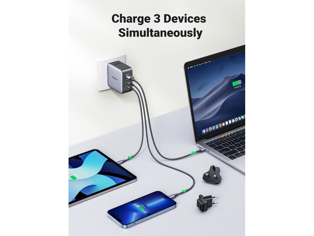 UGREEN Worldwide Travel Fastcharger 90409 65W,USB-A,2x USB-C,GaN Tech (6957303894093)