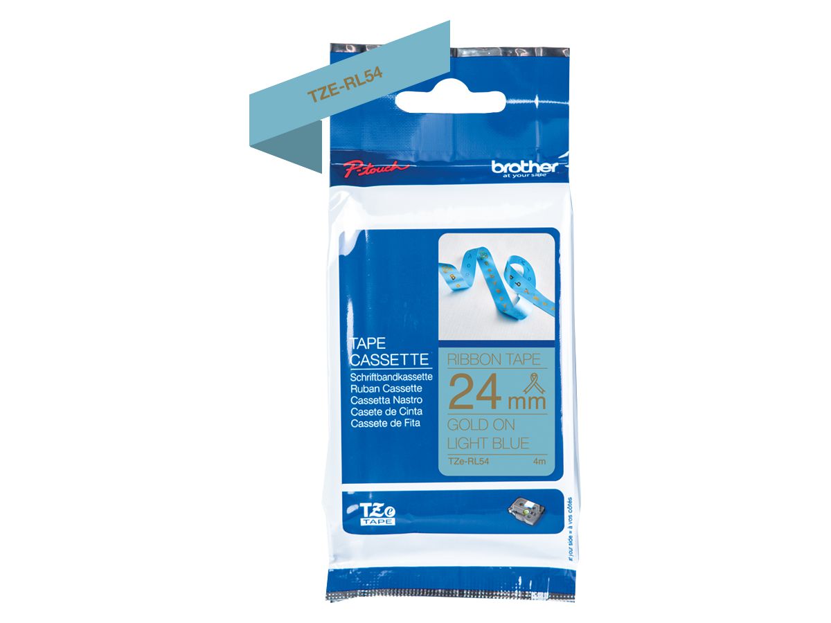PTOUCH Band hellblau/gold TZE-RL54 Tze Geräte 24mm (4977766801942)