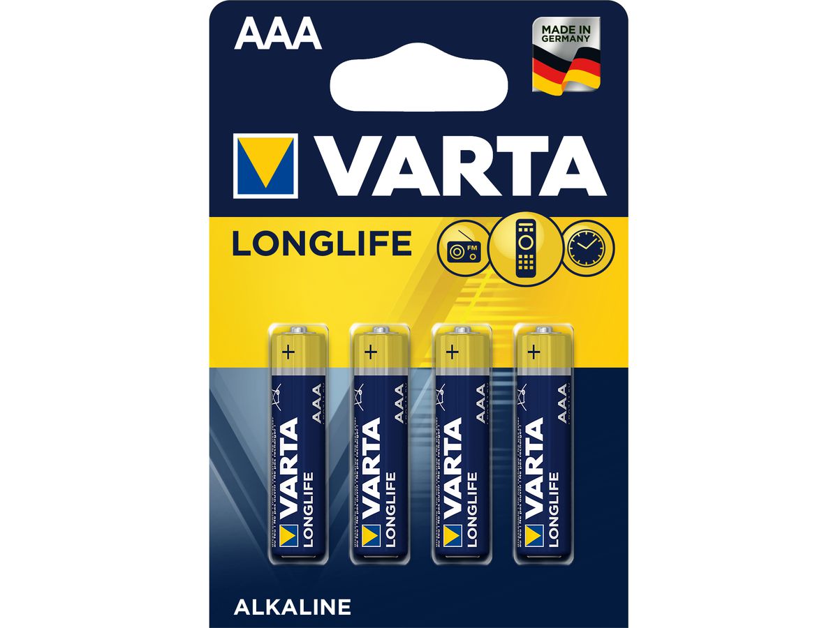 VARTA Batterie 4103101414 Longlife, AAA/LR03, 4 Stück (4008496525072)