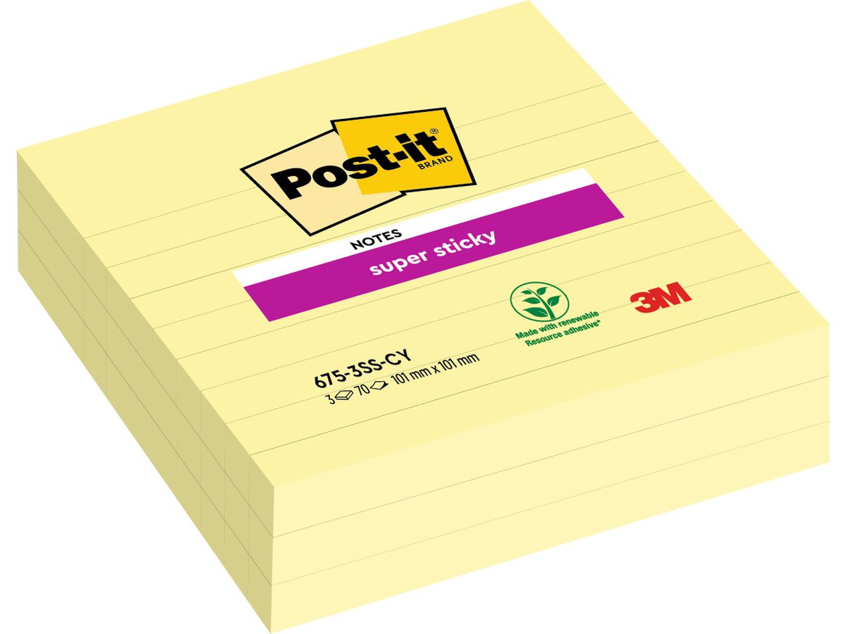 POST-IT Super Sticky XL Notes 675-3SSCY 101x101mm, 70 flls. 3 pcs. (0051141998817)