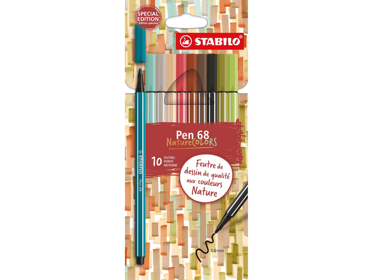 STABILO Stylo fibre Pen 68 1mm F59627 Nature Colors 10 pièces (4006381596275)