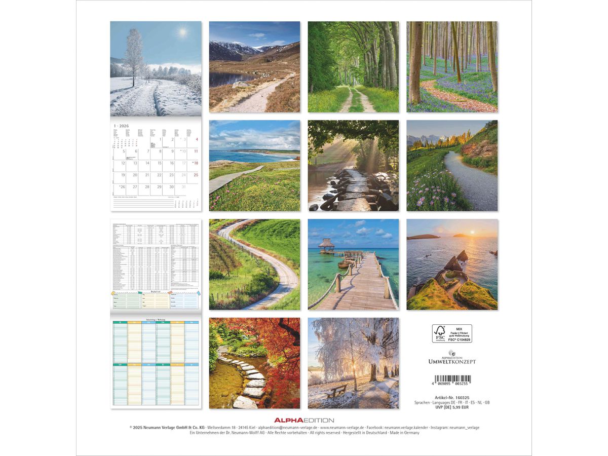 ALPHA EDITION Bildkalender 2026 160325 Wege ML 30x30cm (4069095003255)