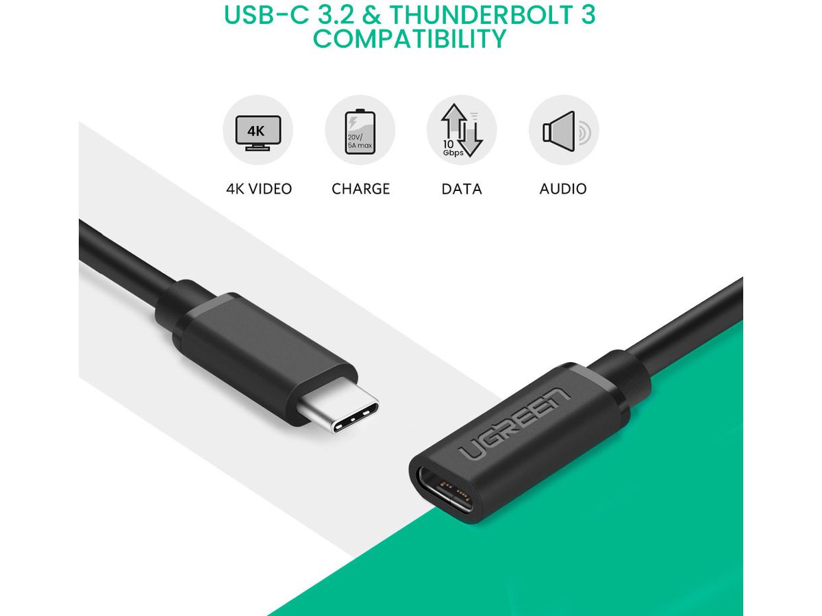 UGREEN Extension Cable USB-C 40574 Male to Female,0.5m, (BB) (6957303845743)