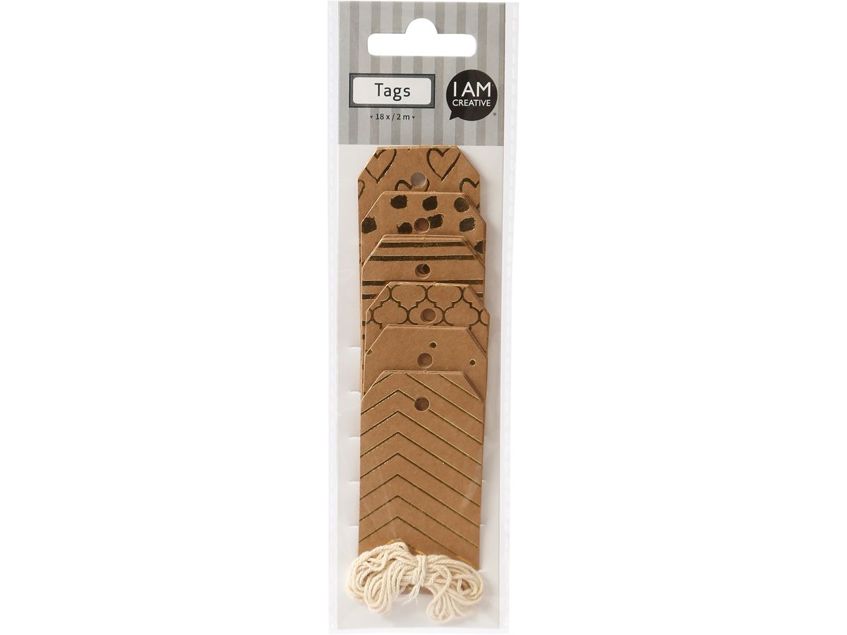 I AM CREATIVE Geschenkanhänger 4088.89 Tags, natur/gold, 18 Stück (7611983198900)