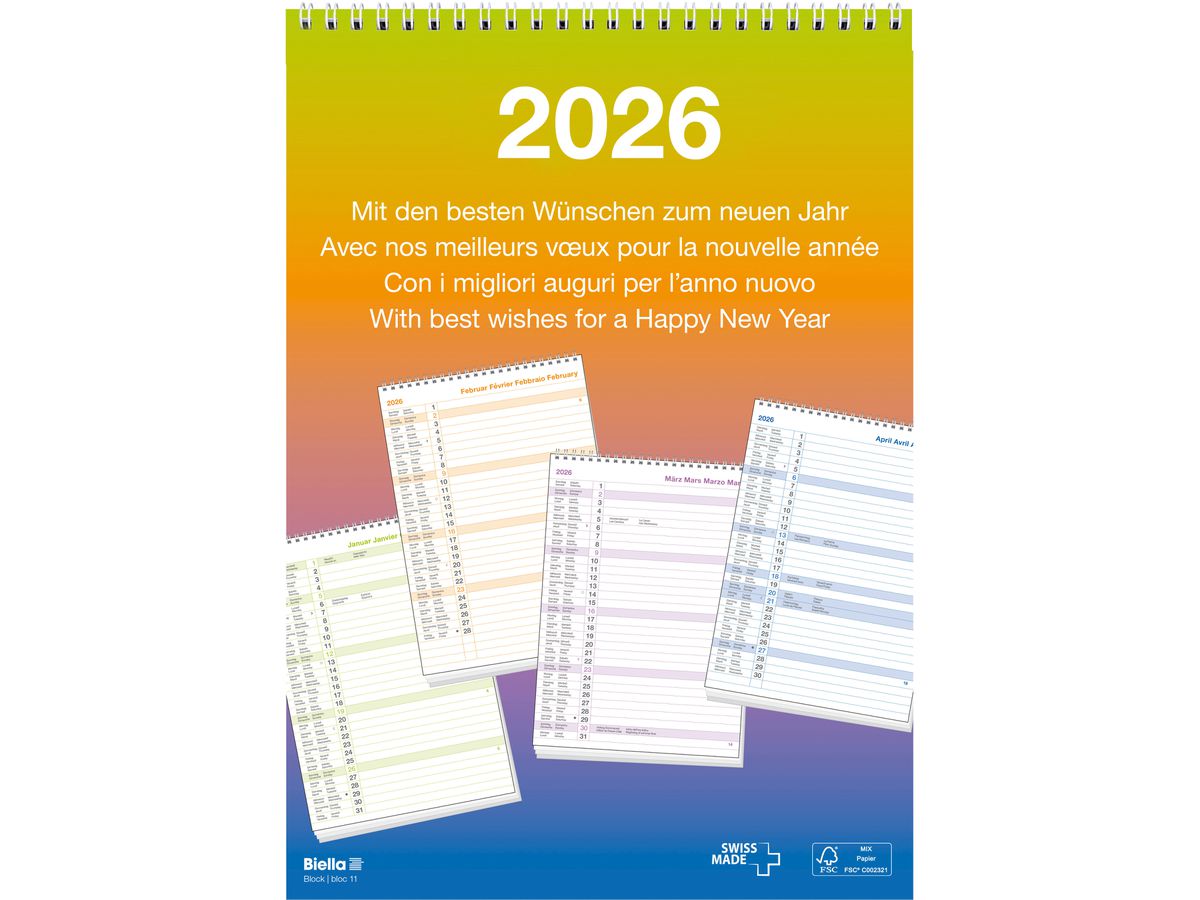 BIELLA Calendario Block Nr.11 2026 889011000026U 1M/1P Wire-O ML 21x29.7cm (7611365528028)