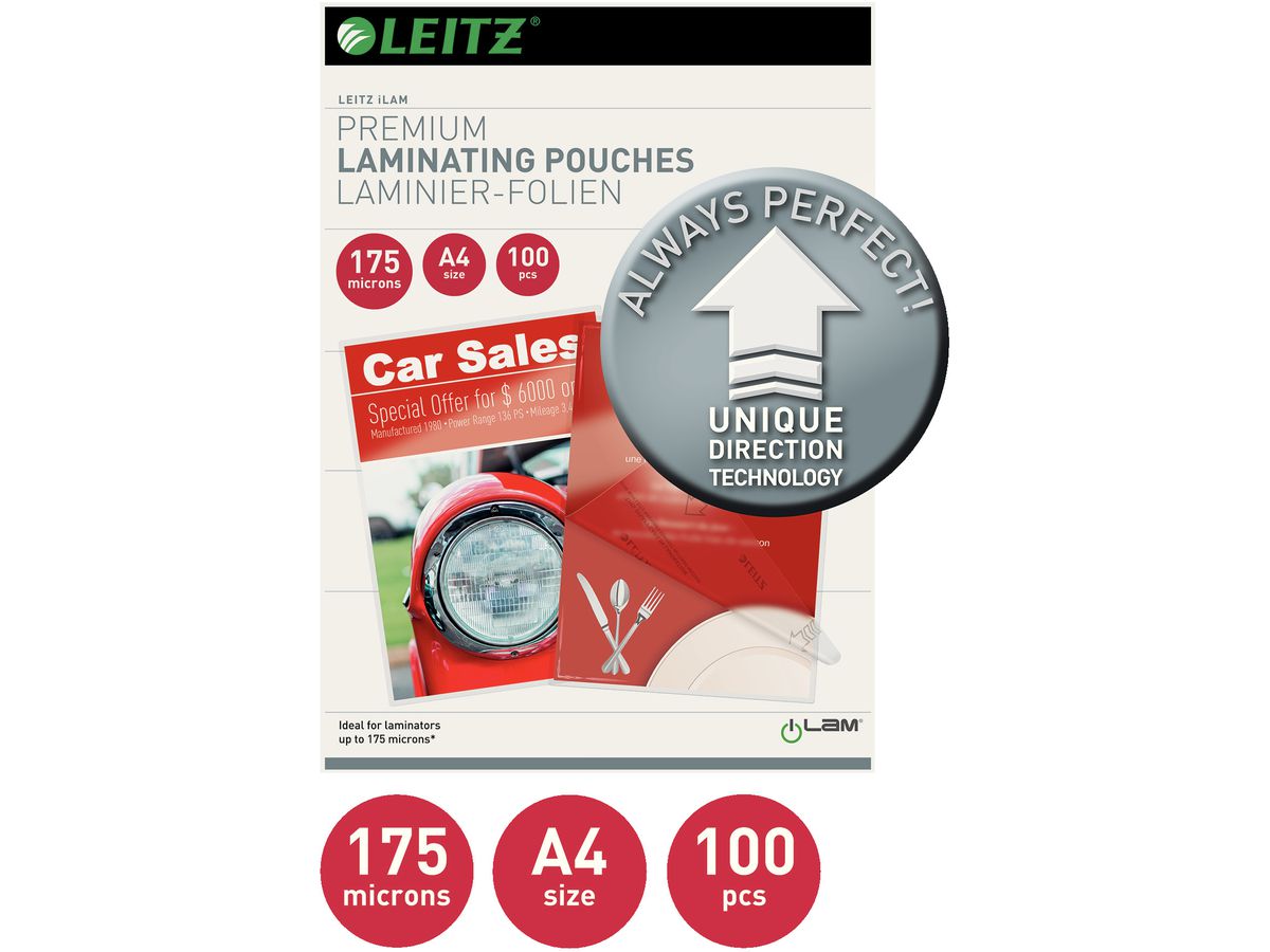 LEITZ Laminiertasche A4 74830000 glanz, 175my 100 Stk (4002432397679)