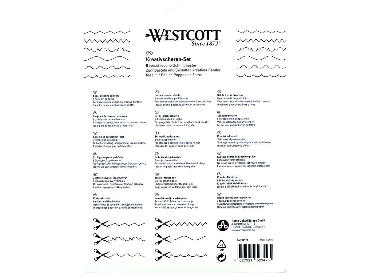 WESTCOTT Set-Ciseaux creatives 14cm E-42515 00 coloré ass. (4027521523425)