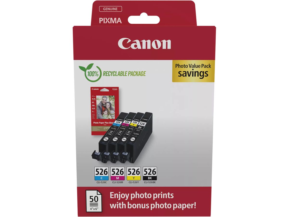CANON Photo Value Pack CMYBK CLI-526PVP iP 4850 4x9ml,50 fl. 10x15cm (8714574679273)