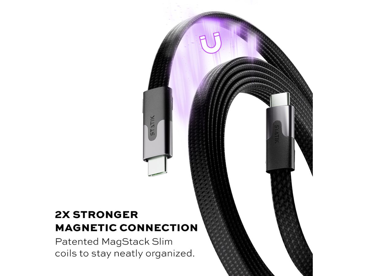 STATIK MagStack Slim Pro Cable PUP-0495-6FT-CC-BLK USB-C to C, 2M, 100W Black (0810024057771)