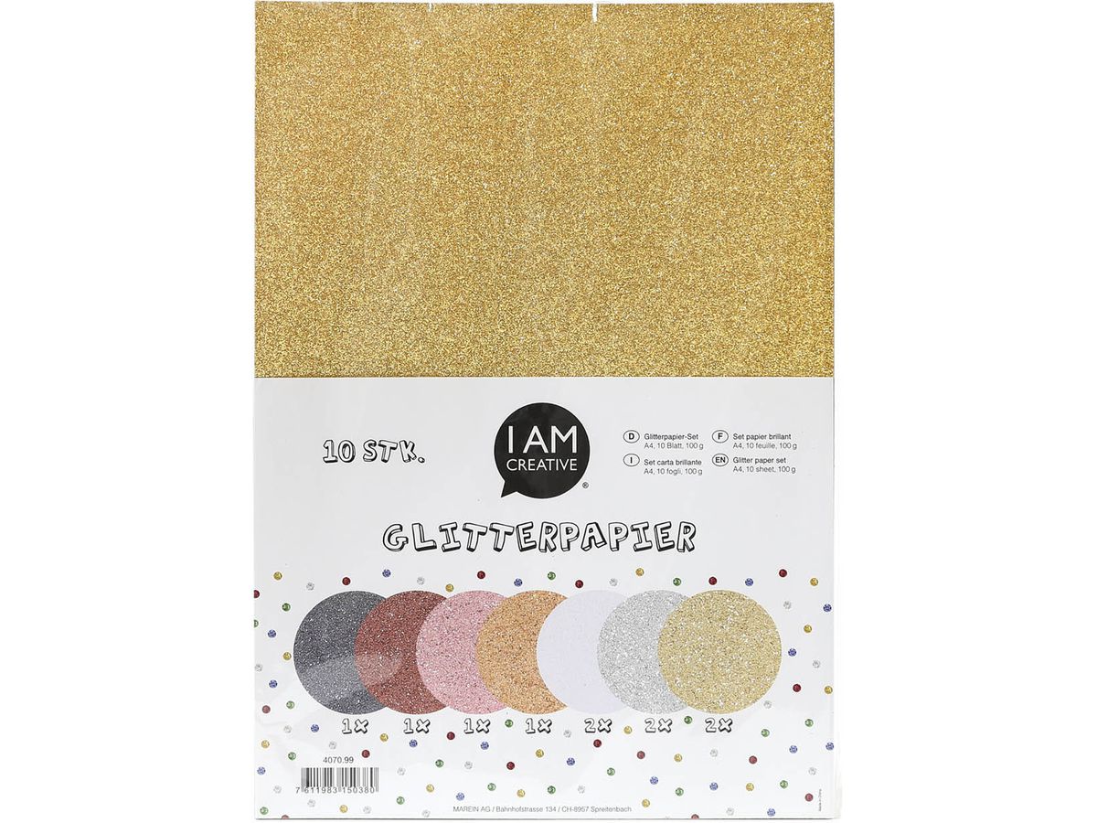 I AM CREATIVE Glitterpapier A4 4070.99 multicolor, 100g 10 Stück (7611983150380)