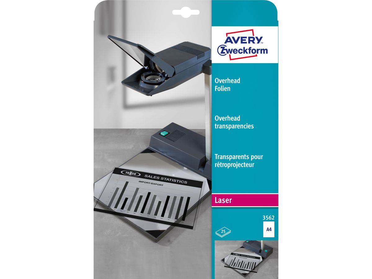 AVERY ZWECKFORM Film Overhead A4 3562 0.10mm Laser 25 feuilles (4004182035627)