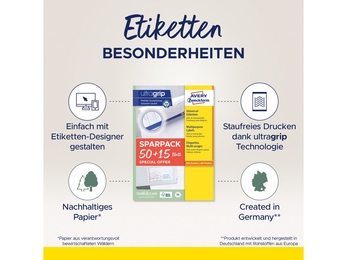 AVERY ZWECKFORM Etichette universale 97x423mm 4781-65 bianco 50+15 fogli (4004182347812)